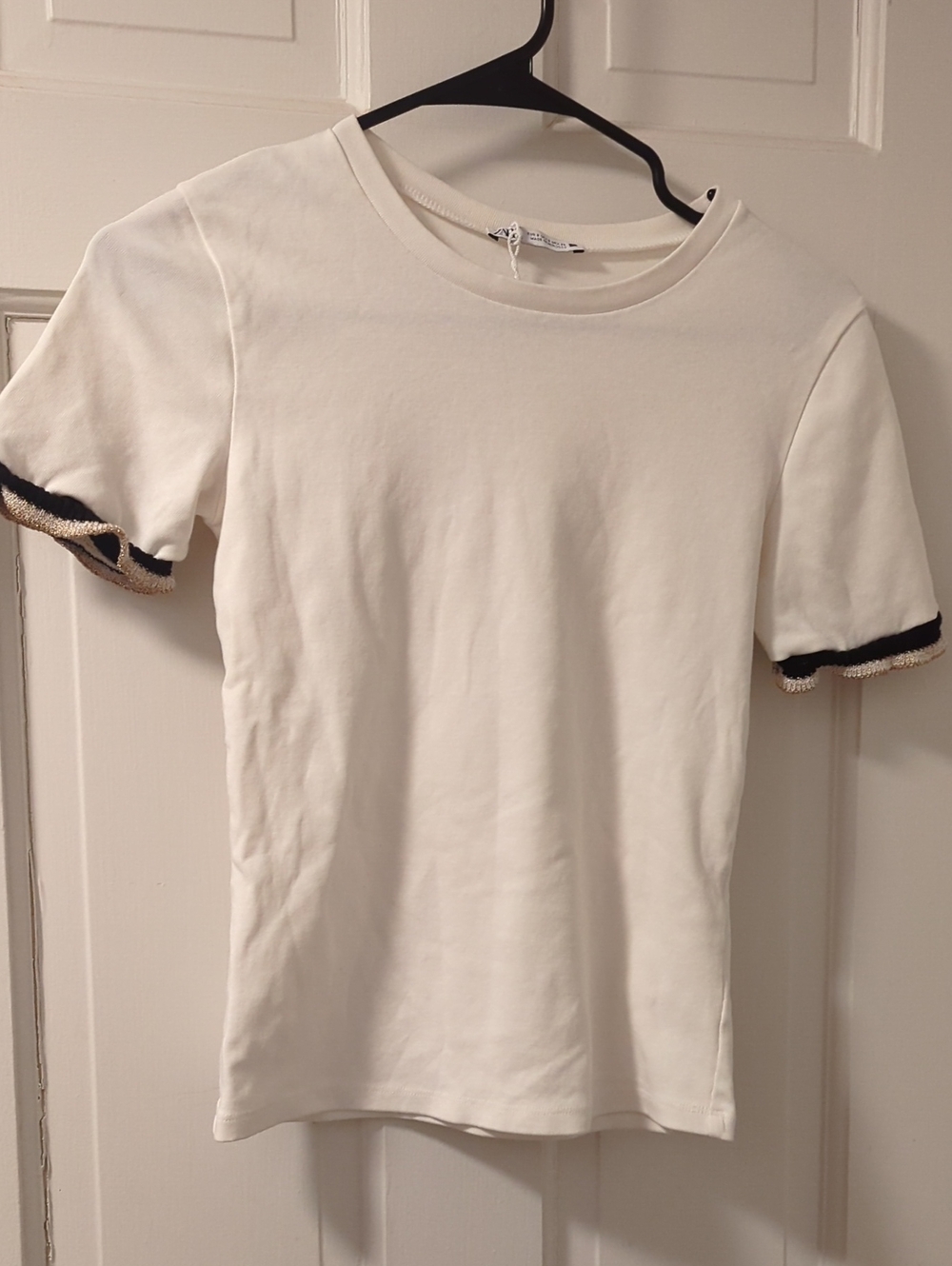 Zara Cream Short Sleeve Tee with Black Trim Accent